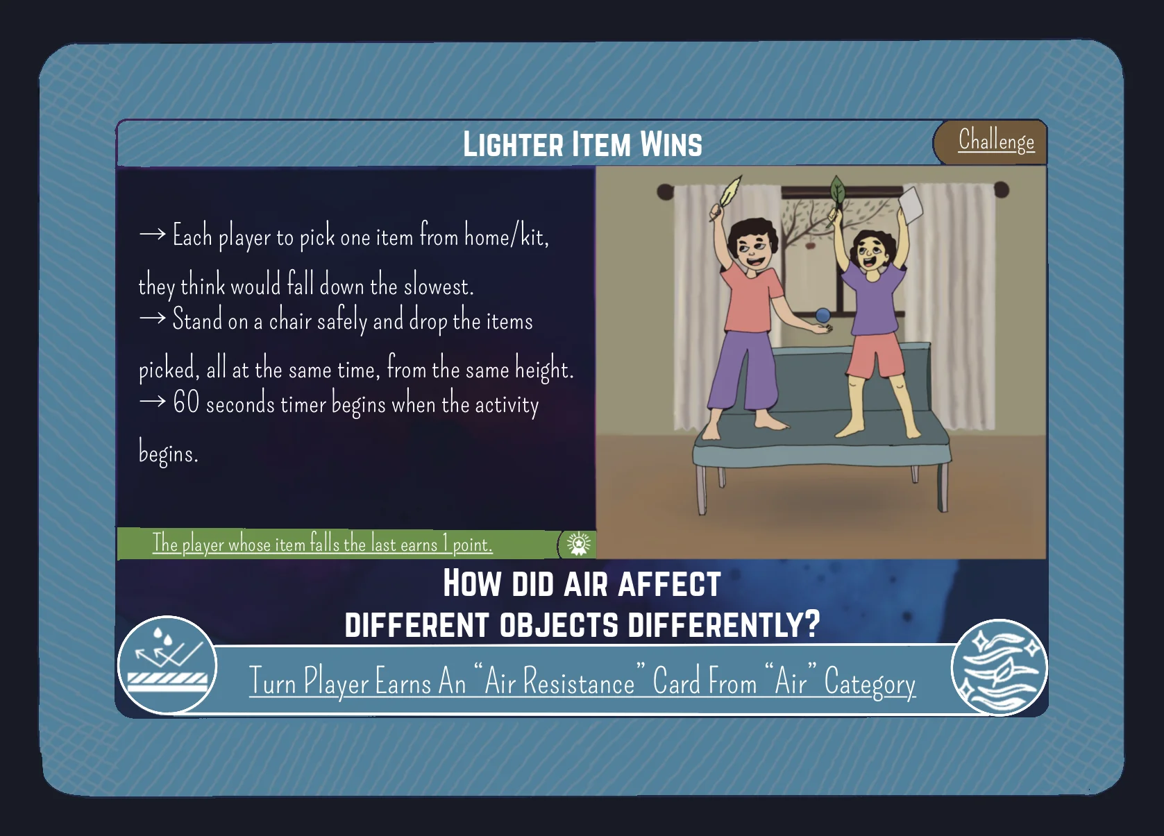 Kids board game physical challenge card
