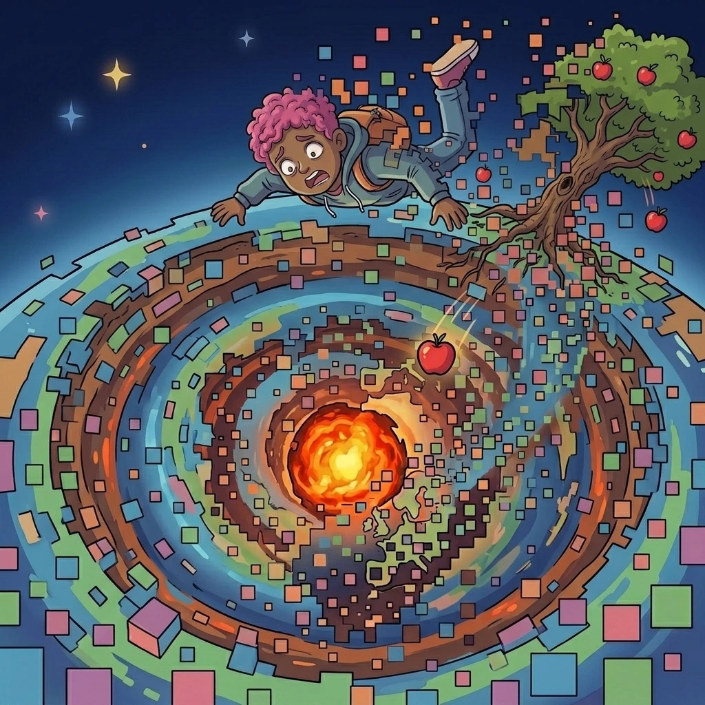 Ground breaking away revealing core