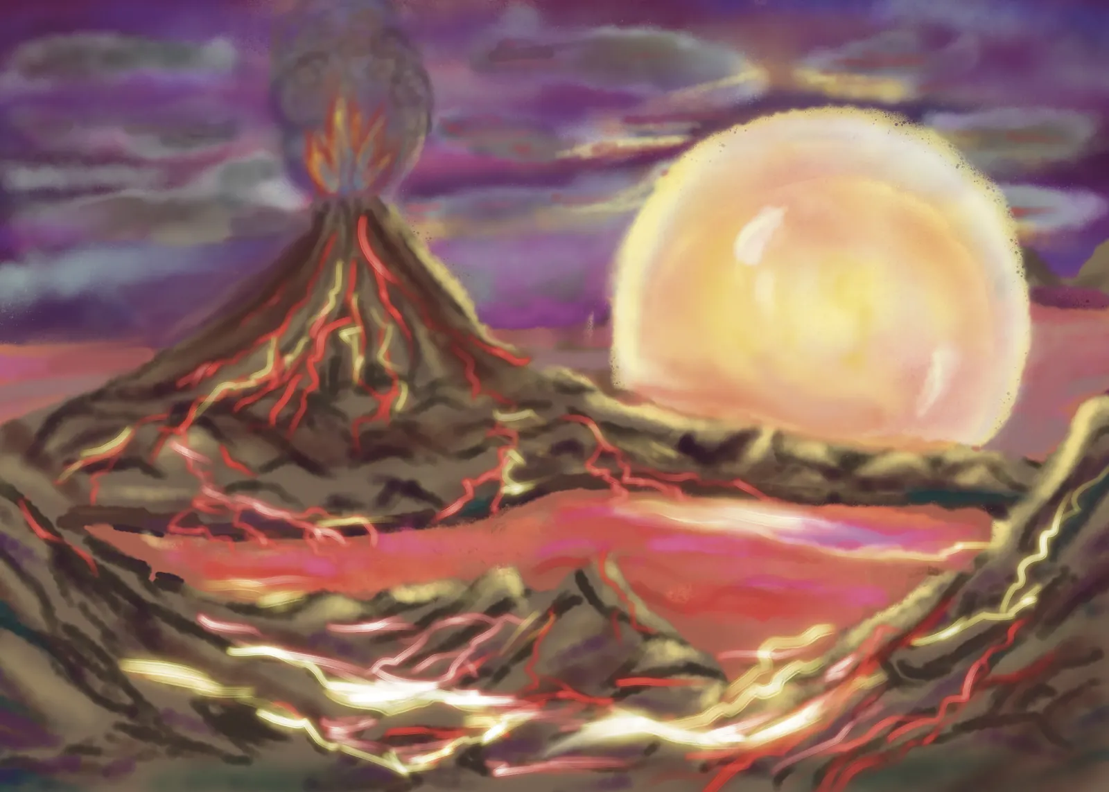 Fiery Hot Ball — a hand-painted spread from The Story Of Evolution Of Life