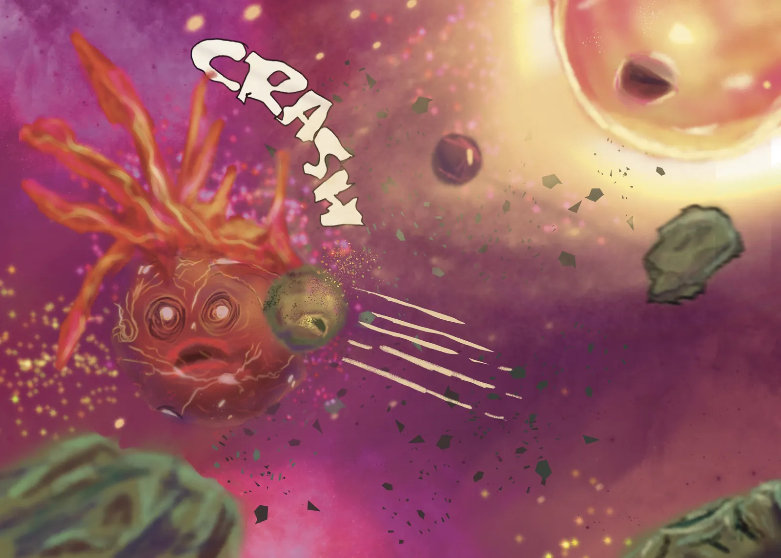 The First Moon Rise — a hand-painted spread from The Story Of Evolution Of Life