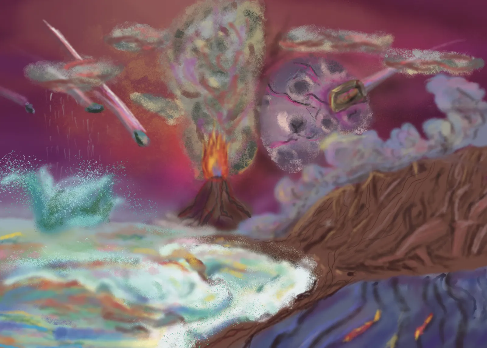 Water, Water, Everywhere — a hand-painted spread from The Story Of Evolution Of Life