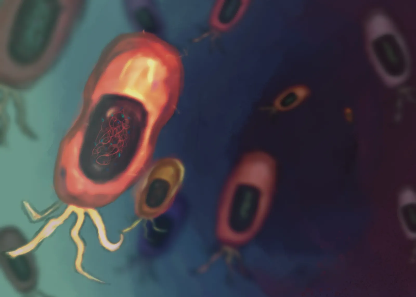 The First Cell — All Our Great Grandmother — a hand-painted spread from The Story Of Evolution Of Life