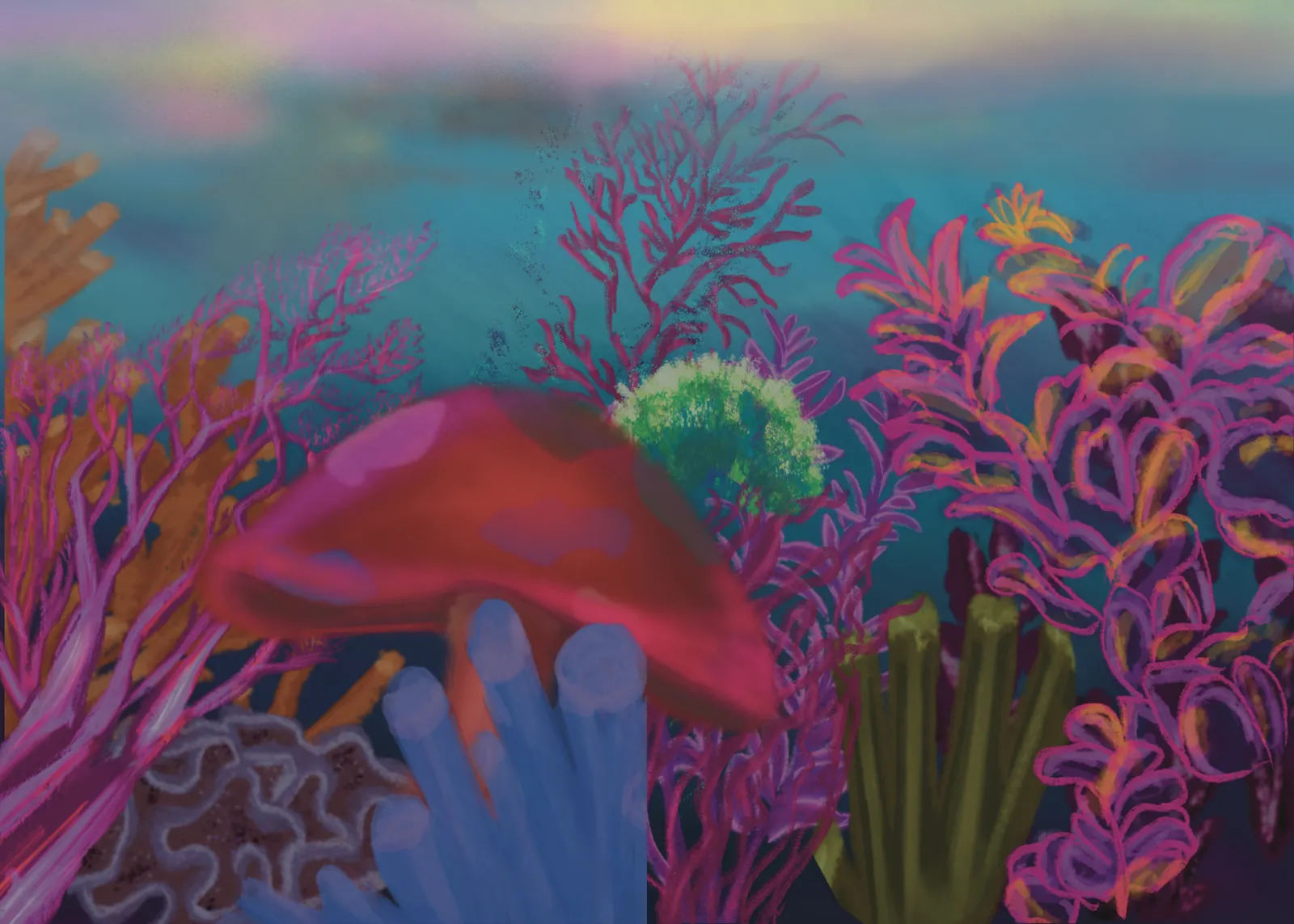 Fungi Born — a hand-painted spread from The Story Of Evolution Of Life