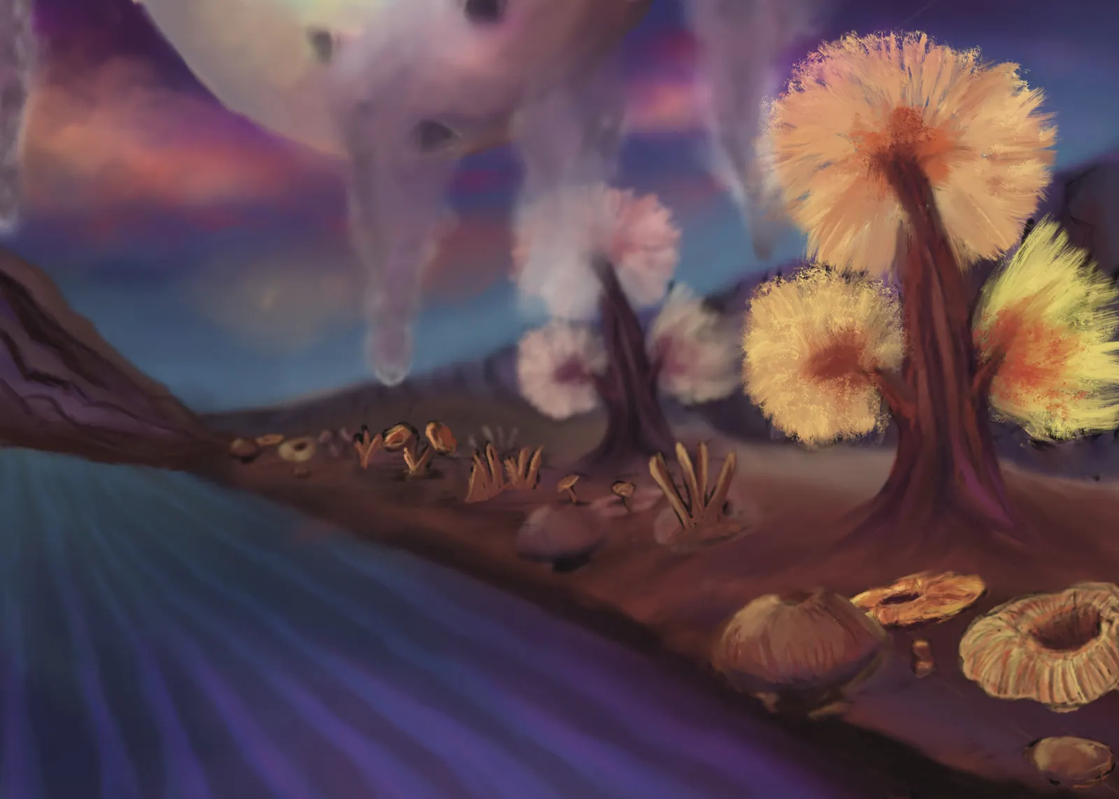 Fungi On Land — a hand-painted spread from The Story Of Evolution Of Life