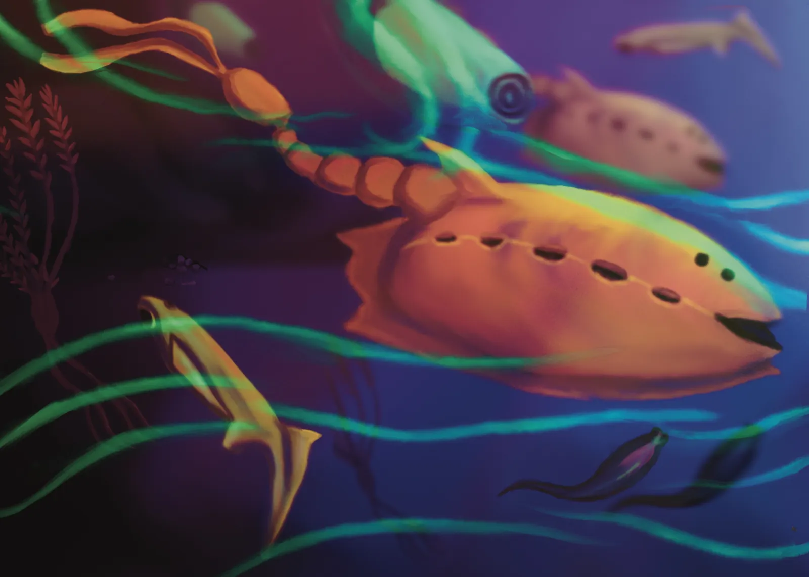 The Second Path — Deuterostomes — a hand-painted spread from The Story Of Evolution Of Life