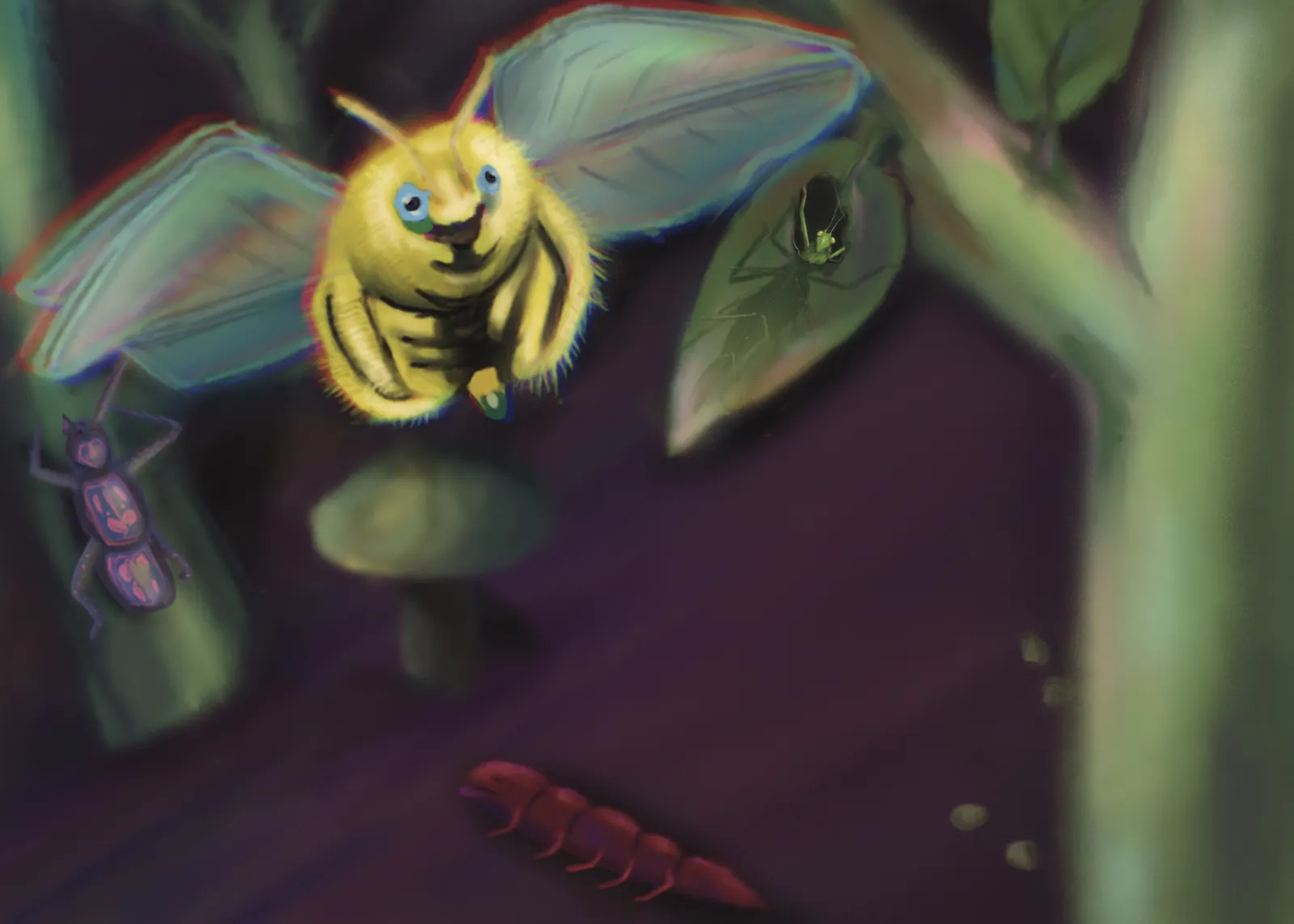 Insects — Crawling And Flying — a hand-painted spread from The Story Of Evolution Of Life