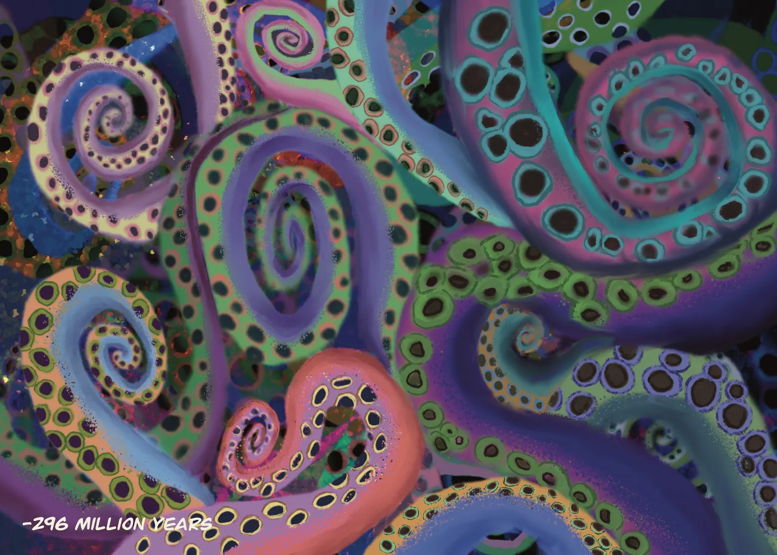 Octopus — a hand-painted spread from The Story Of Evolution Of Life
